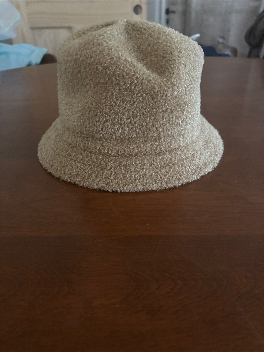 Cozy Beige Sherpa Teddy Fleece Winter Bucket Hat